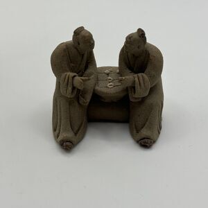Vintage Mudmen Clay Oriental Playing Checkers Men Miniature Bonsai Figurine